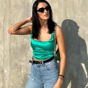 ZARA emerald green satin corset crop top - blogger’s favorite 💚